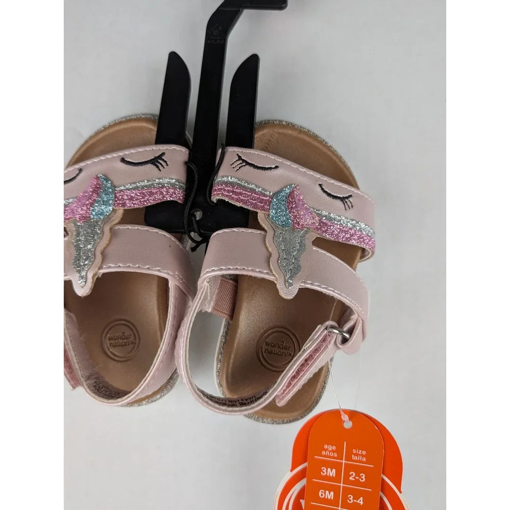 Wonder Nation Baby Girls Pink Unicorn Glitter Sandals Size 2 NWT